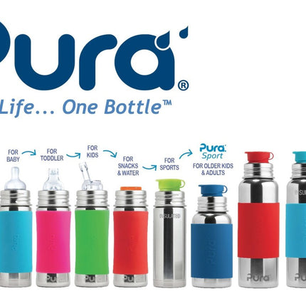 Pura Babyfles Rvs 150Ml Set Blauw 4 delig - Pura - Babywinkel - 853766006171