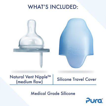 Pura Babyfles Rvs 325 Ml + Silicone Speen Medium Flow + Silicone Reisdop + Vos Sleeve - Pura - Babywinkel - 850038571276