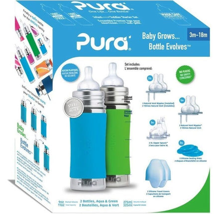 Pura Babyfles Starterset 325Ml Aqua/Groen 12 delig - Pura - Babywinkel - 858312007114