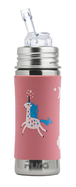 Pura Rietjesbeker Rvs 325 Ml + Silicone Rietje + Silicone Reisdop + Unicorn Sleeve - Pura - Babywinkel - 850038571252
