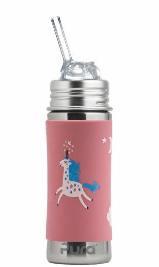 Pura Rietjesfles Kiddo Free - Flow 325ml + Unicorn sleeve + borsteltje - Babywinkel - 850038571580