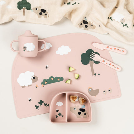 Siliconen drinkbeker met tuit en handvatten Tiny farm Powder koop je bij Babywinkel