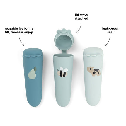 Siliconen ijsjesvorm 3 - pack Tiny Farm Blue koop je bij Babywinkel