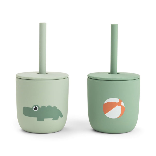 Siliconen rietjesbeker 2 - pack Playground Green koop je bij Babywinkel