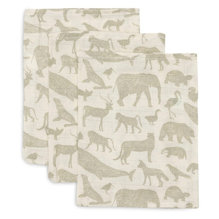 Washandje Hydrofiel Animals - Olive Green - 3 Stuks - Babywinkel - 8717329377004