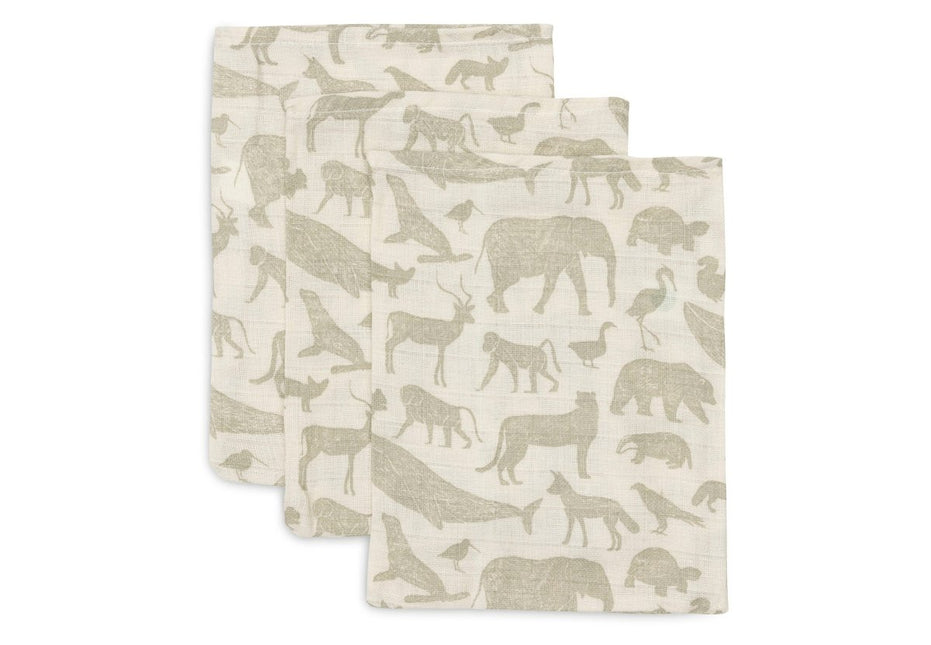 Washandje Hydrofiel Animals - Olive Green - 3 Stuks - Babywinkel - 8717329377004